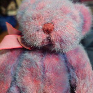 Russ Berrie Luv’ums teddy bear tie dye pink purple with pink bow tie